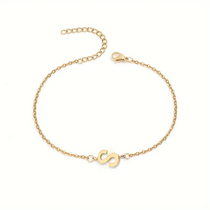 Initial Letter Bead Bracelet Thin Chain Minimalist Elegant