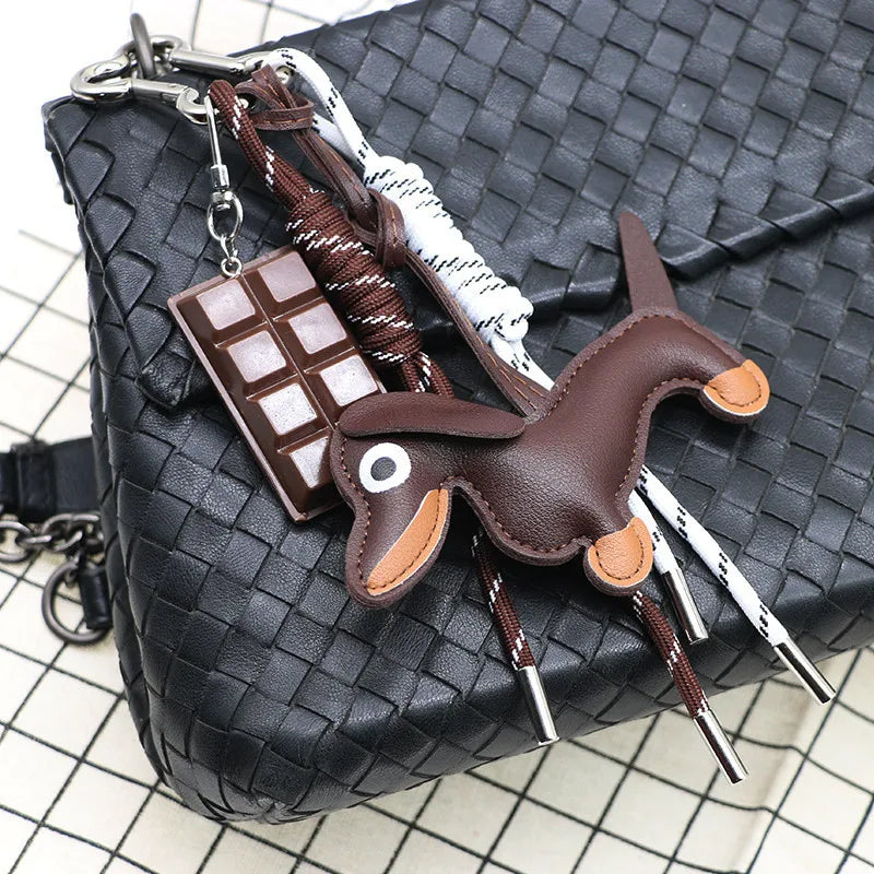 Dachshund Pu Leather Bag Charm Baseball Keychain Gift