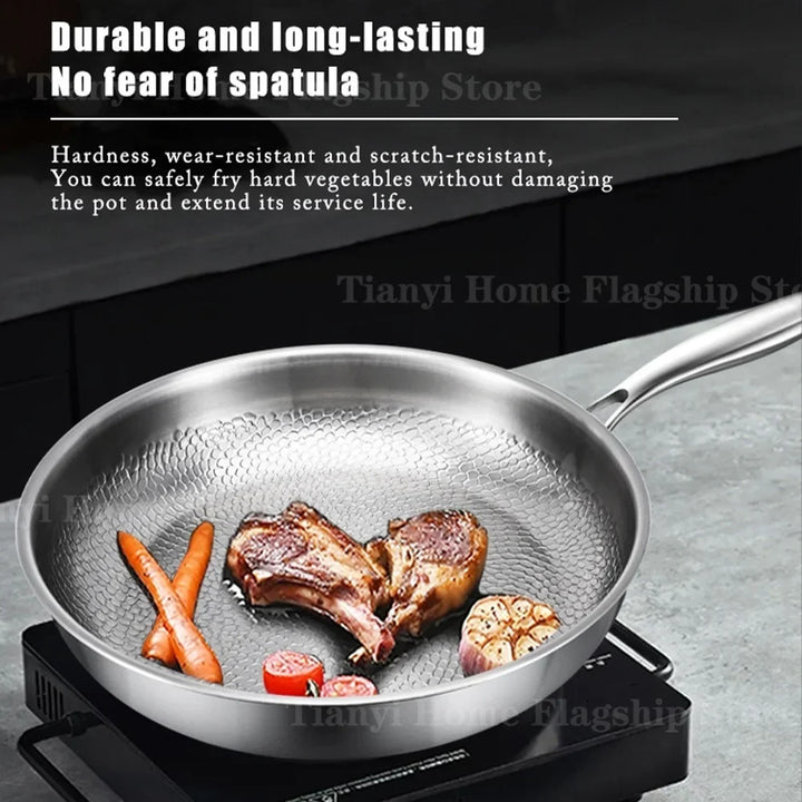 Titanium-Coated Stainless Steel Non-Stick Wok Pan – Gas and Induction Compatible Kitchen Cookware