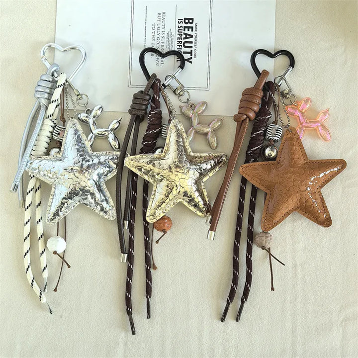 Y2K Leather Star Keychain Dachshund Bag Charm Anti Lost