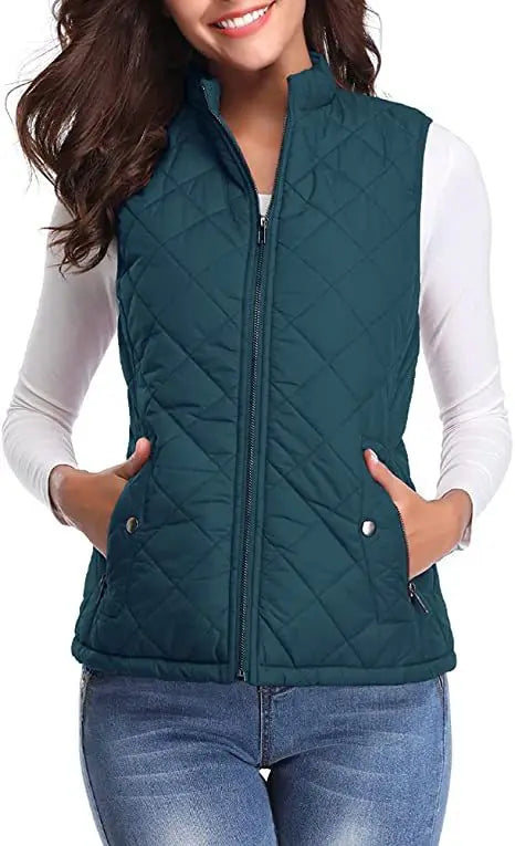 Lightweight Women Quilted Vest - Stand Collar Cotton Winter