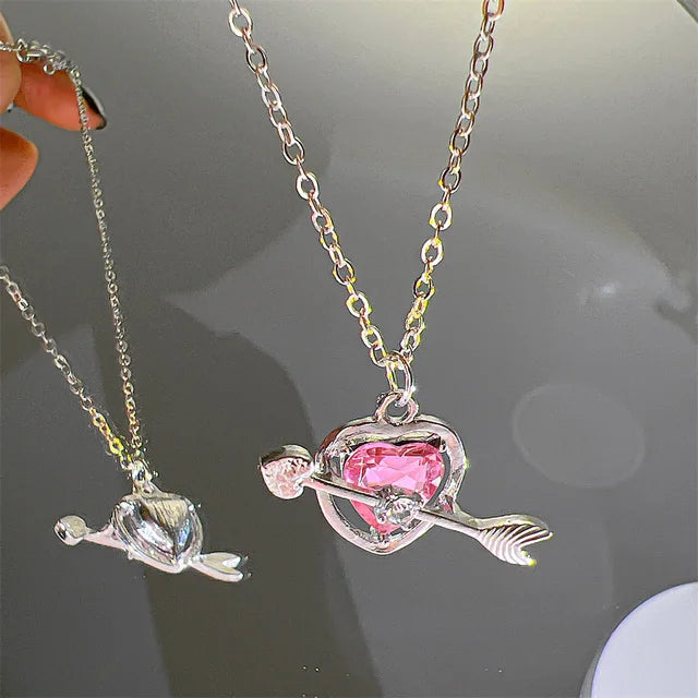 Zircon Pendant Necklace Pink Planet Heart Valentines Day Gift 2026 Aesthetic jewellery