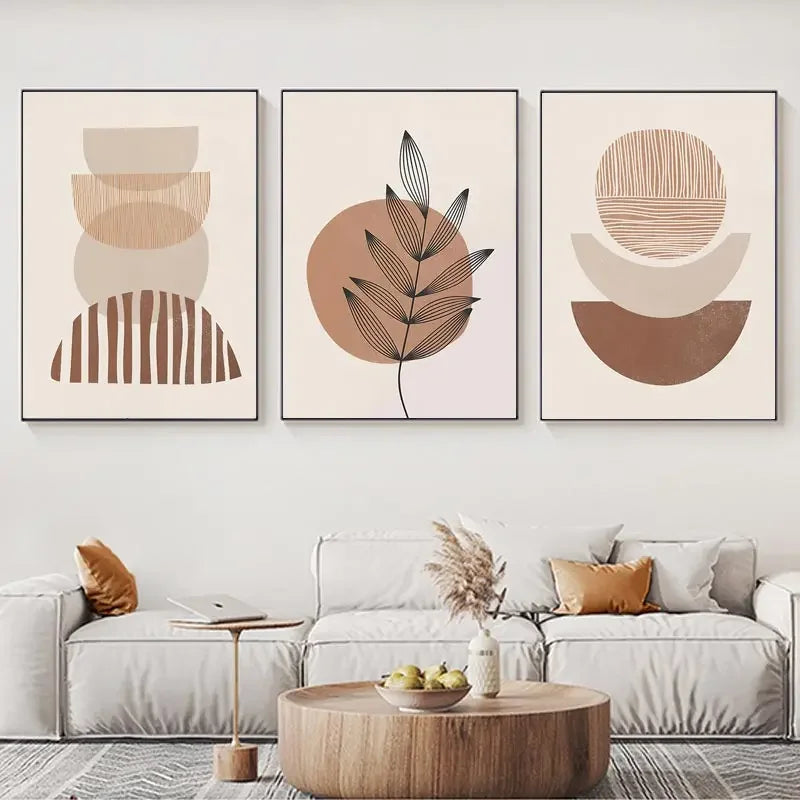 Abstract Boho Canvas Wall Art Trio Neutral Modern Decor