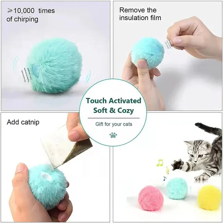 Interactive Cat Toy Ball - Plush Electric Catnip Training Squeak Sound Toy for Kittens