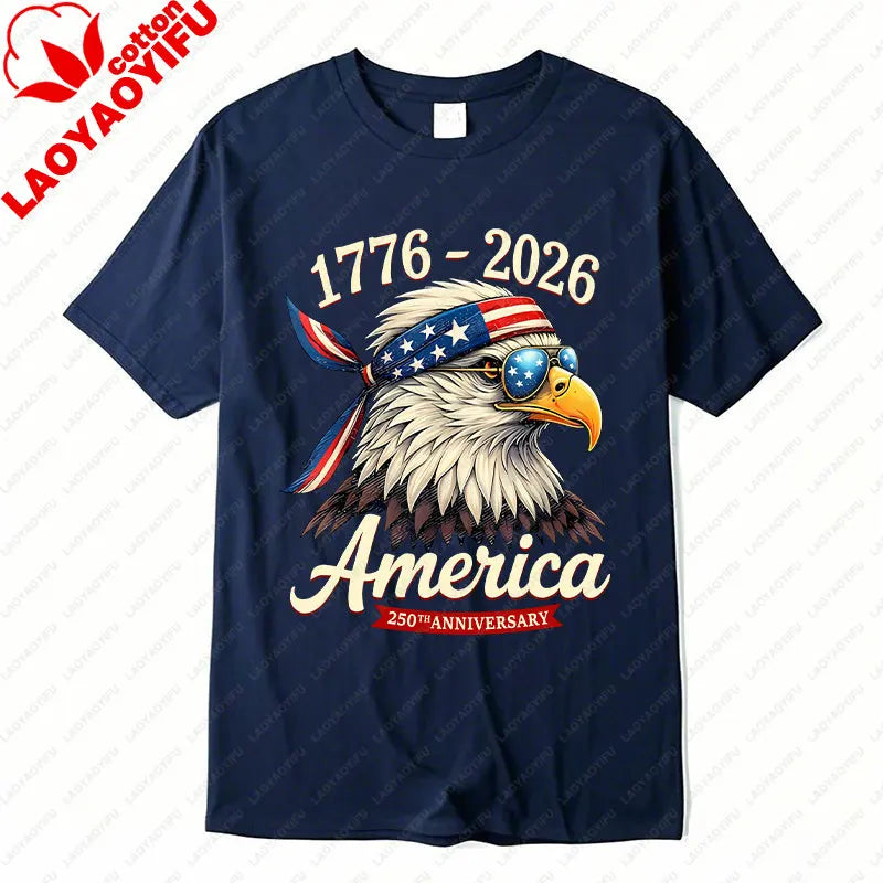 Soft Unisex Bald Eagle Graphic Tee - Short-Sleeve, Durable Cotton, For 250th Anniversary Independence Day Celebration