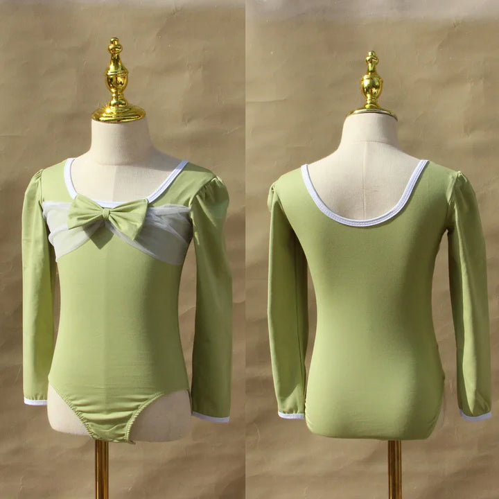 Lightweight girls ballet leotard set - puff-sleeve top, tulle tutu skirt, polyester, for dance class