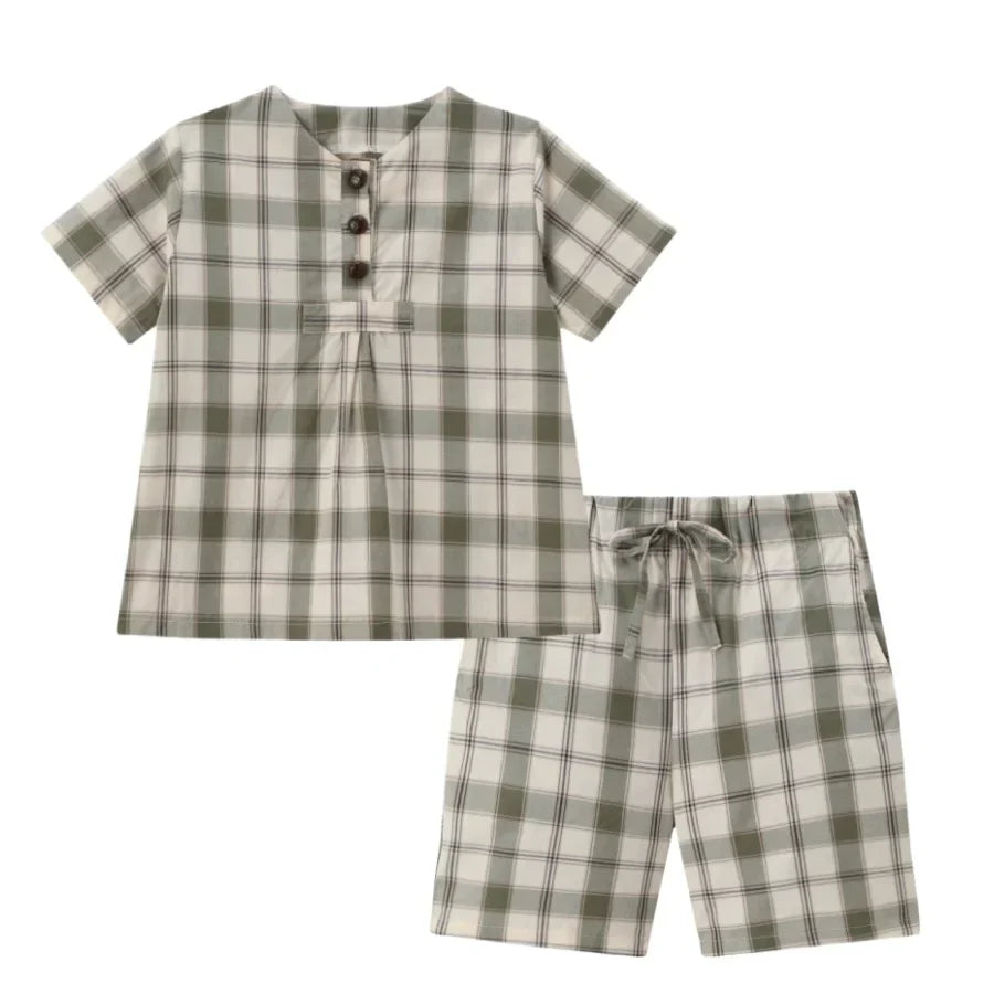 Soft Unisex Kids’ Matching Outfits – Plaid Grid, Floral, 100% Cotton, Summer Casual Wear