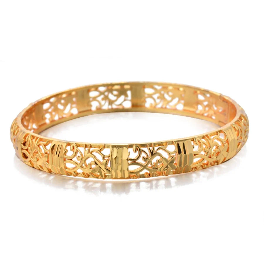 Gold Color Bangle Openwork Wedding Bracelet Dubai Style