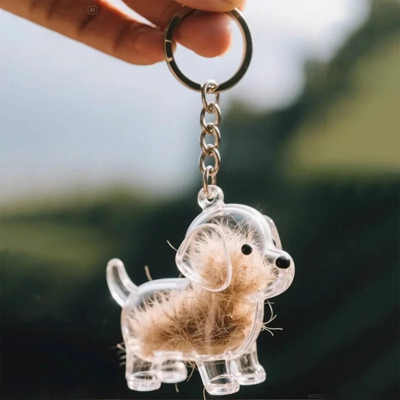 Dog Hair Keepsake Keychain Pendant Clear Resin Charm