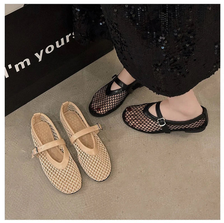 Breathable Women Mesh Ballet Flats - Strappy Round Toe