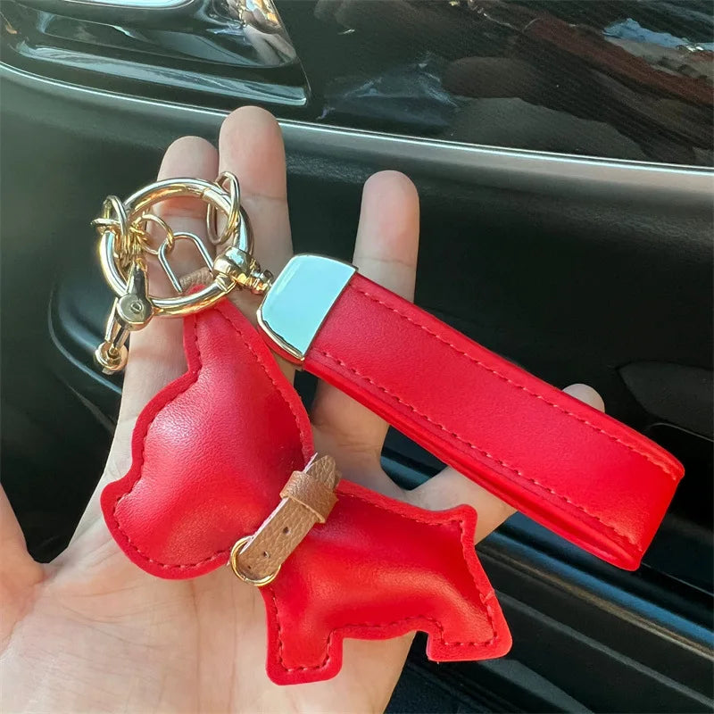Leather Dog Keychain Car Charm Bag Hanging Accessory