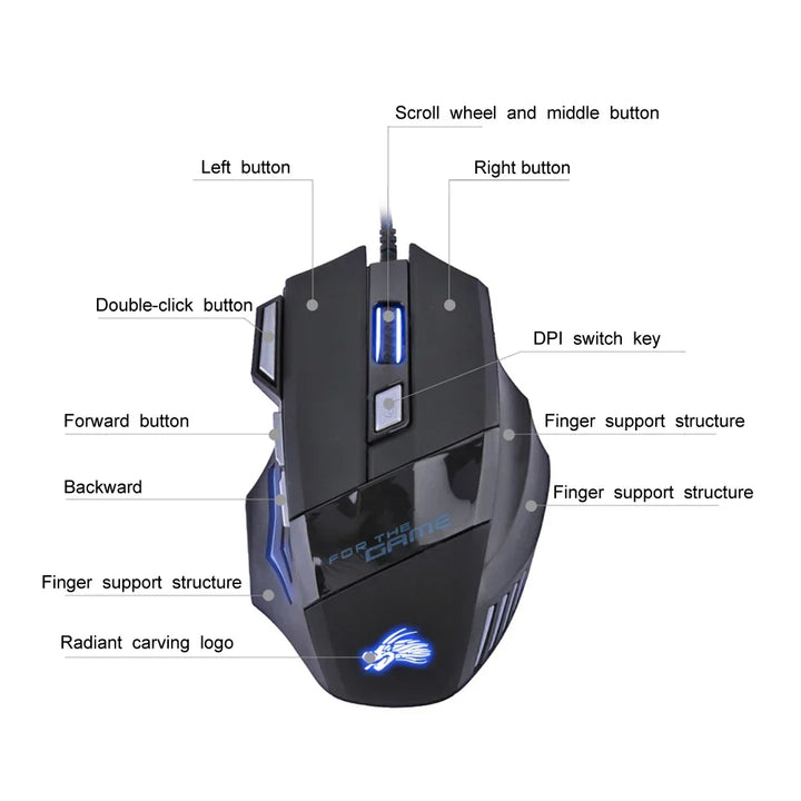 Usb Wired Gaming Mouse 7 Button Backlit Ergonomic Comfort