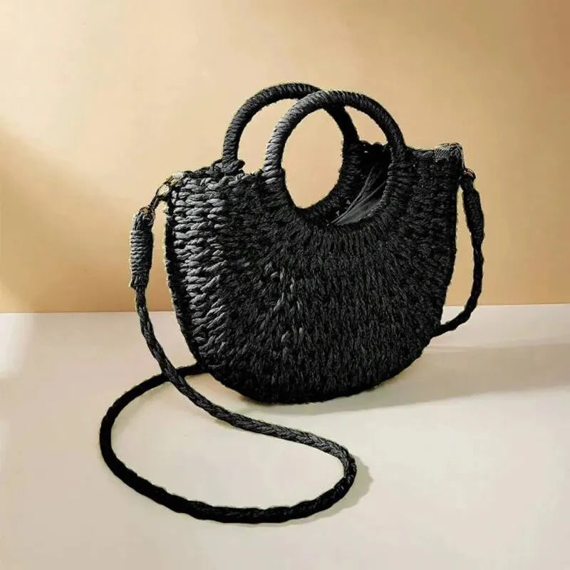 Straw Bag Natural Handwoven Half Moon Beach Tote Crossbody Bag Large Capacity Summer 2026 Vacation Accessory