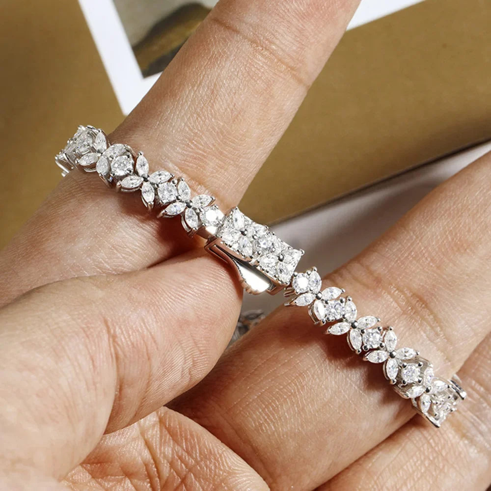 Moissanite Tennis Bracelet Sterling Silver Bridal Floral
