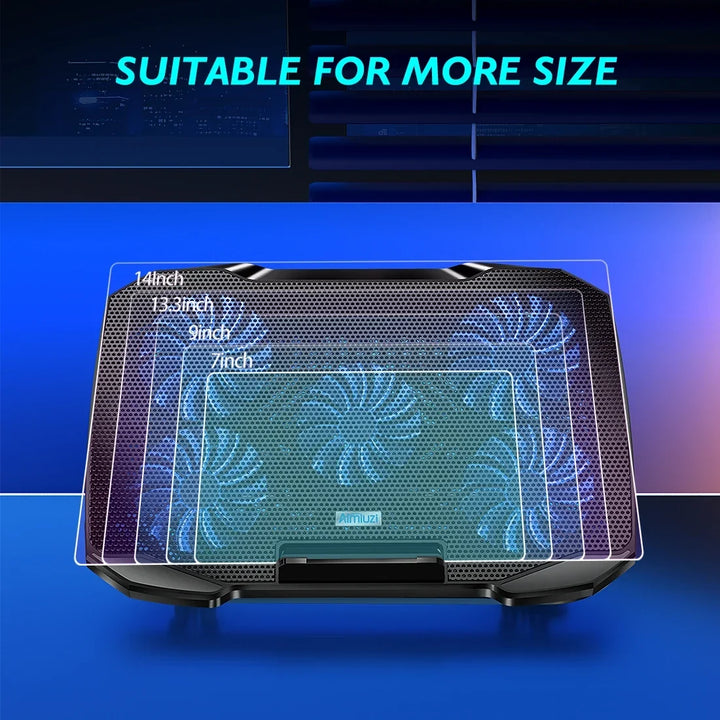 Laptop Cooling Pad with 5 Quiet Fans, Adjustable Height &amp; Phone Holder - Compatible with 12-15.6 Inch Laptops