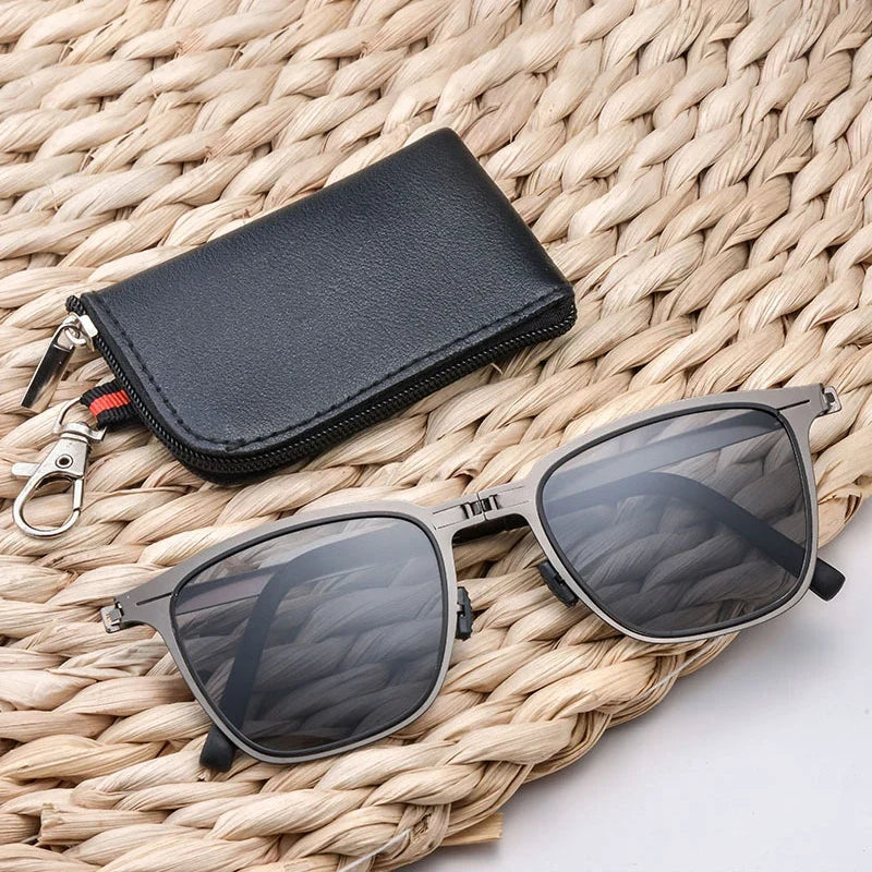 Polarized Folding Sunglasses Ultra Light Stainless Steel Retro Square Frame Summer 2026 Travel Essential