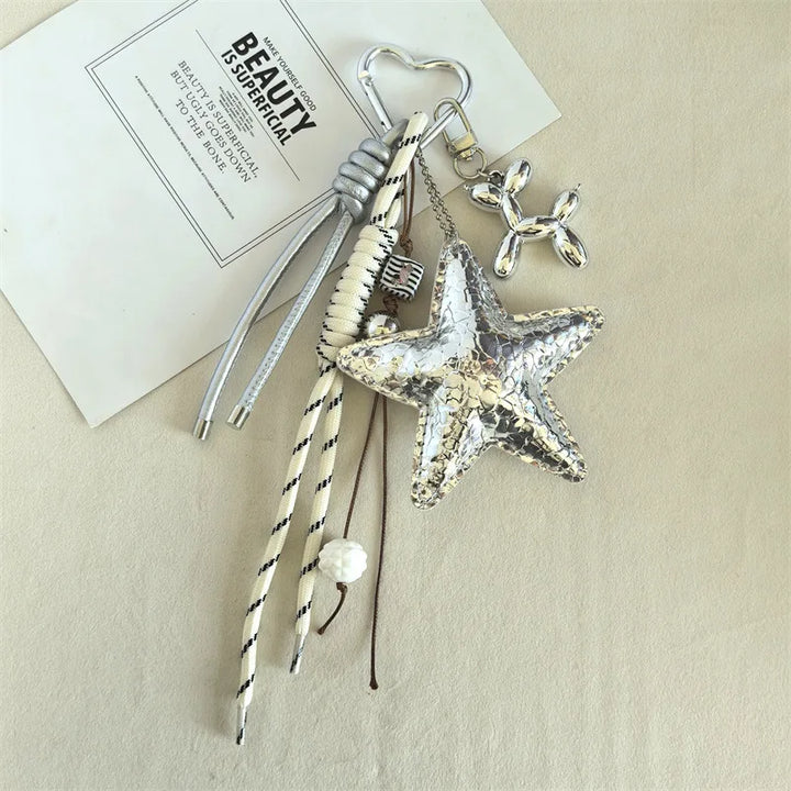 Y2K Leather Star Keychain Dachshund Bag Charm Anti Lost