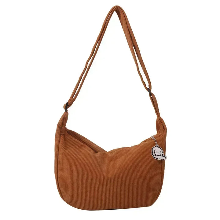 Corduroy Crossbody Bag Large Capacity Beige Shoulder Bag Fall 2026 Everyday Use