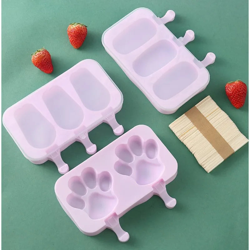 Silicone Ice Cream Mold Set with Lids, Fun Shapes Ice Pop Maker for Homemade Treats, Easy Release and Dishwasher Safe
