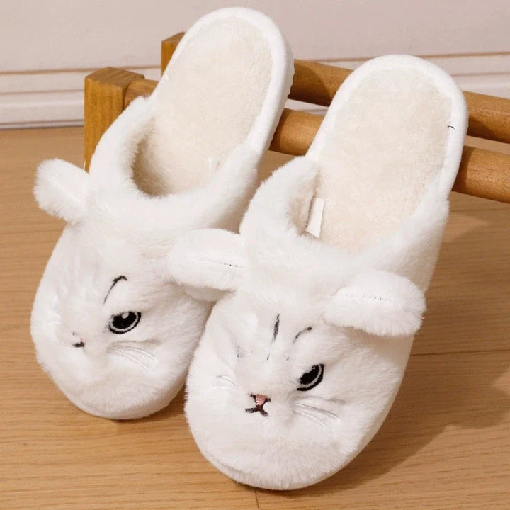 Warm Cozy Women’s Slippers - Cat-face Plush Design, Short Plush Lining, Indoor Use