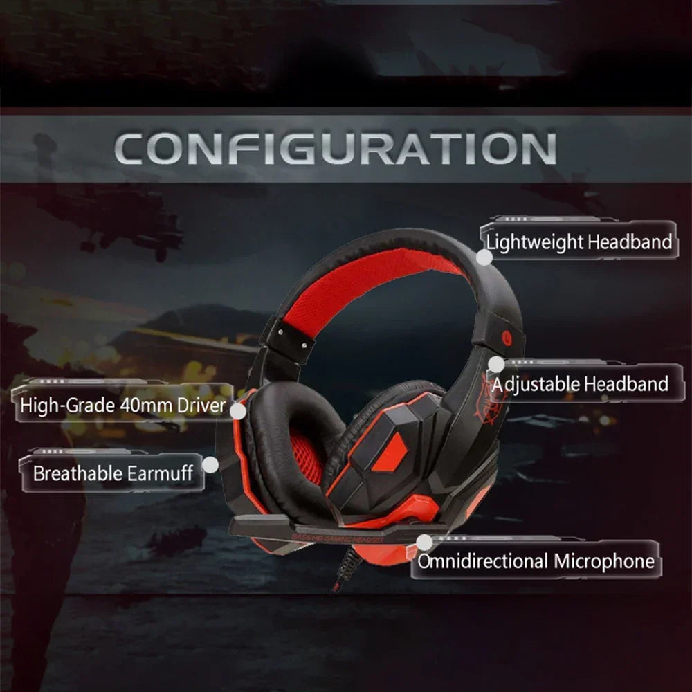 Gaming Headset Wired Noise Cancelling Microphone Adjustable
