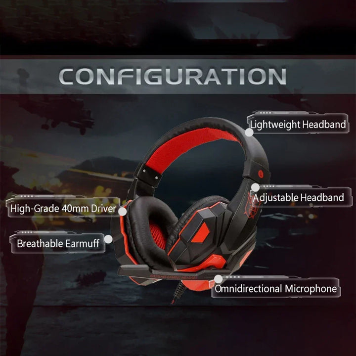 Gaming Headset Wired Noise Cancelling Microphone Adjustable