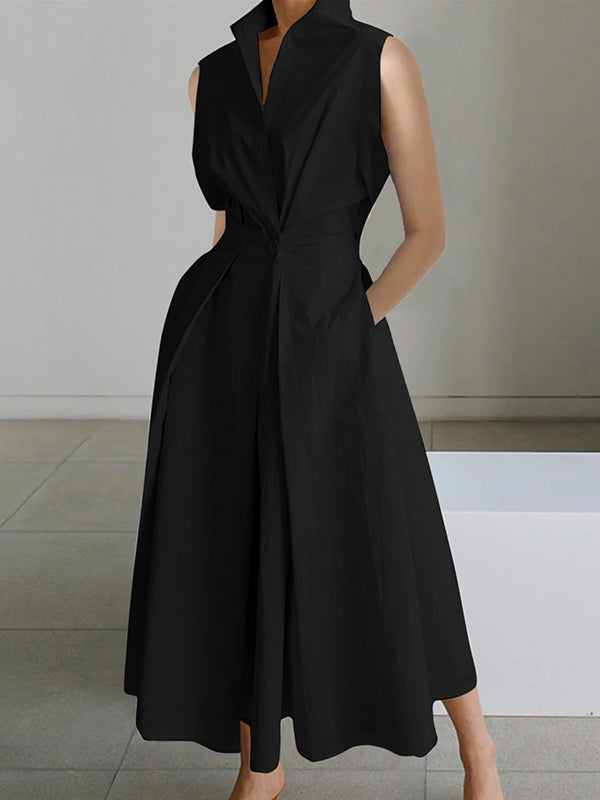 Elegant Dress with Shirt Collar, Versatile Women&