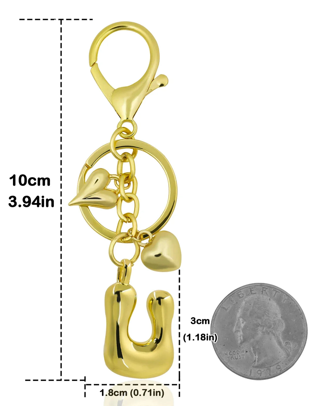 Personalized Keychain Gold Bubble Letter Bag Charm Gift