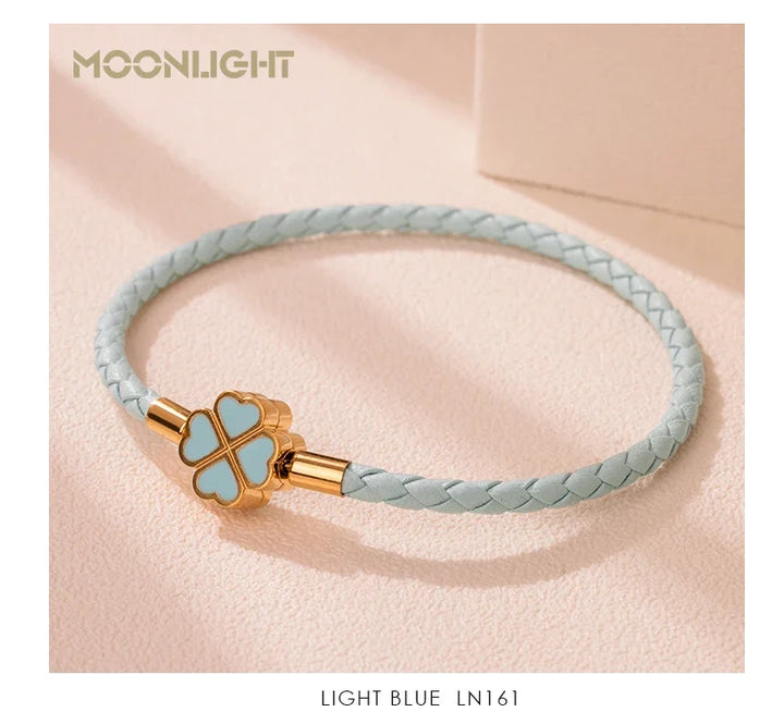 Four Leaf Clover Braided Leather Lucky Bracelet Gift