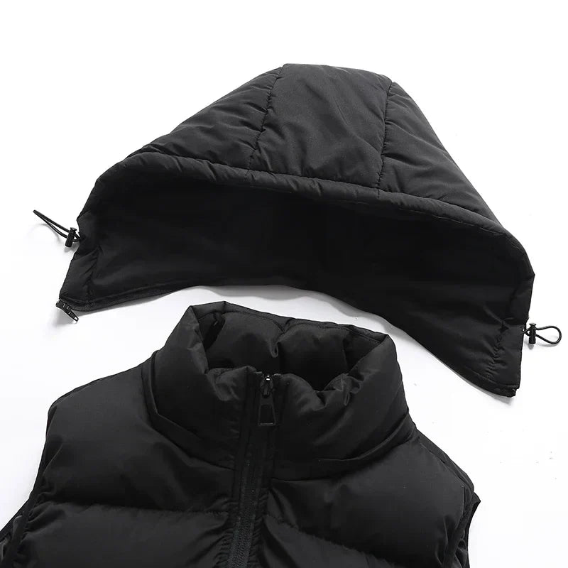Insulating Men’s Puffer Vest - Hooded, Cotton, For Winter
