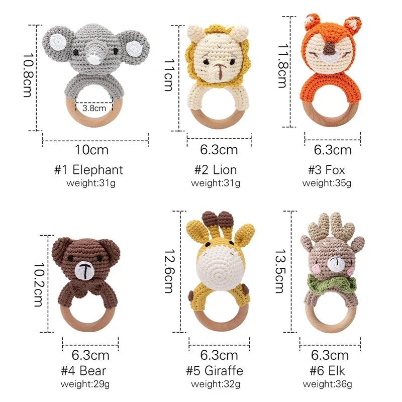 Crochet Bear Teether Rattle Ring Newborn Sensory Toys