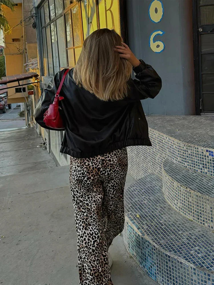Wide Leg Leopard Print Pants for Women, High Waist Comfortable Trousers for Casual and Chic Occasions