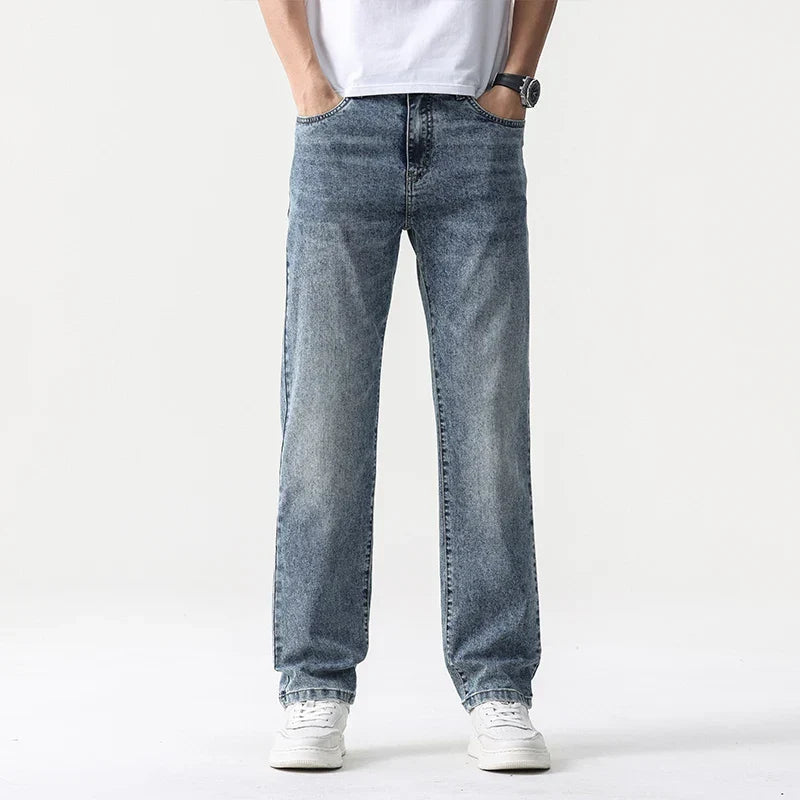 Oversized Men’s Wide Leg Jeans - Straight Lyocell, Casual