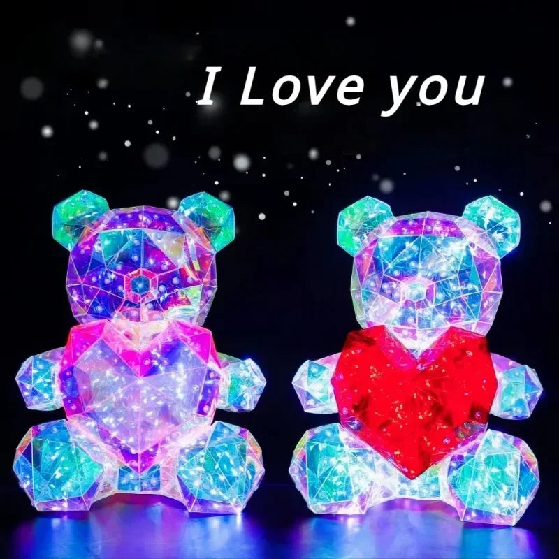 colourful LED Teddy Bear Lamp with Heart - A Heartwarming Valentine&