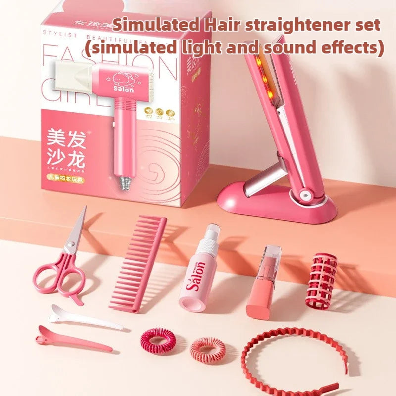 Kids Hair Salon Set Pink Pretend Play Styling Kit With Hair Dryer And Accessories Fall 2025 Gift