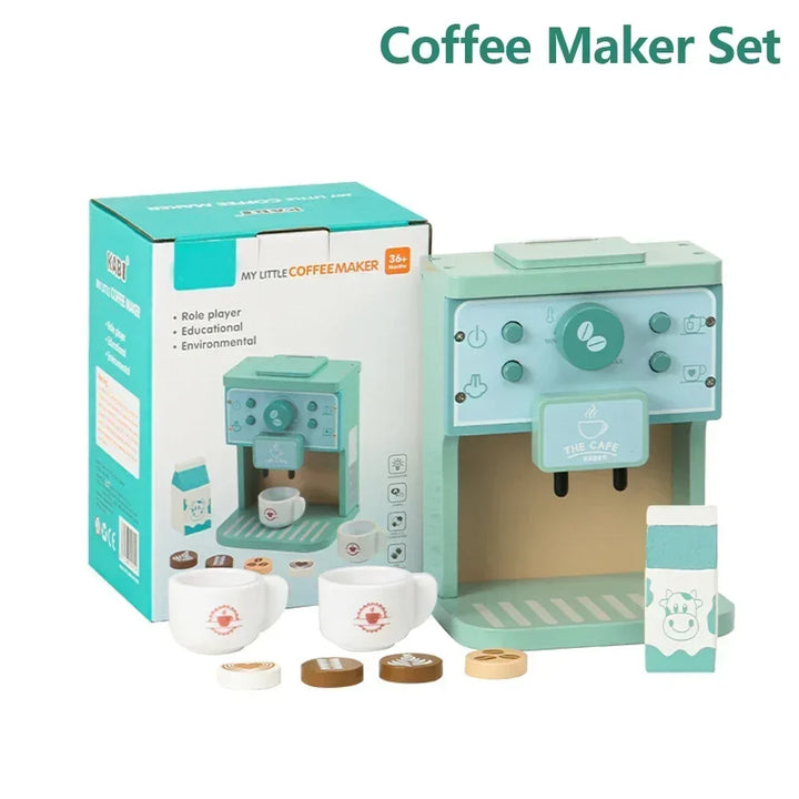 Wooden Kids Coffee &amp; Cookie Maker Toy Set - Educational Pretend Play Kitchen Gift for Boys &amp; Girls