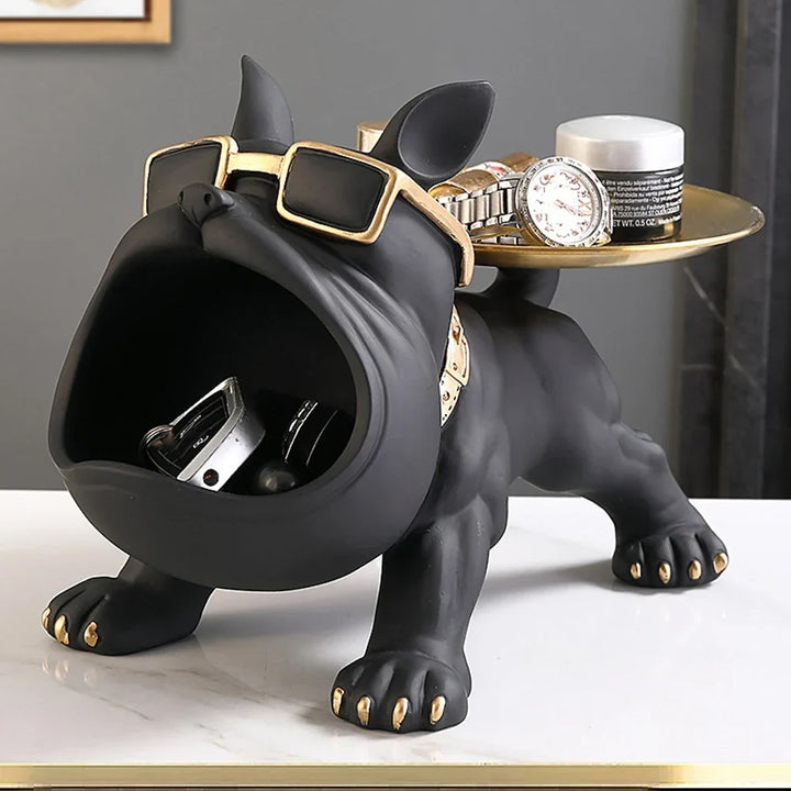 Resin Bulldog Storage Sculpture - Stylish Key Holder &amp; Candy Tray for Home Decor