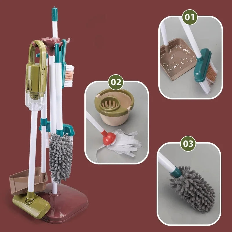 Kids Pretend Play Cleaning Set - Broom &amp; Vacuum Toy for Boys and Girls, 23-Piece Sanitation Fun