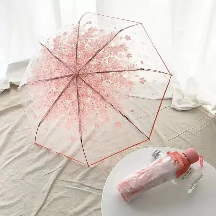 Korean Style Folding Umbrella with Cherry Blossom Design