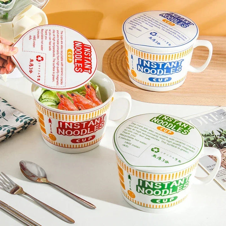 Instant Noodle Bowl Ceramic With Handle And Lid Large