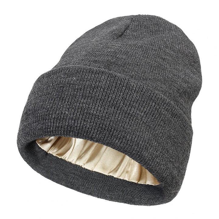 Winter Knit Beanies Womens Satin Lined Beanie Cap - Thick Chunky Soft Skull Hat for Winter