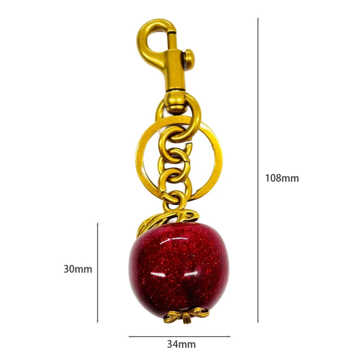 Red Cherry Keychain Bag Charm With Gold Leaf Lobster Clasp