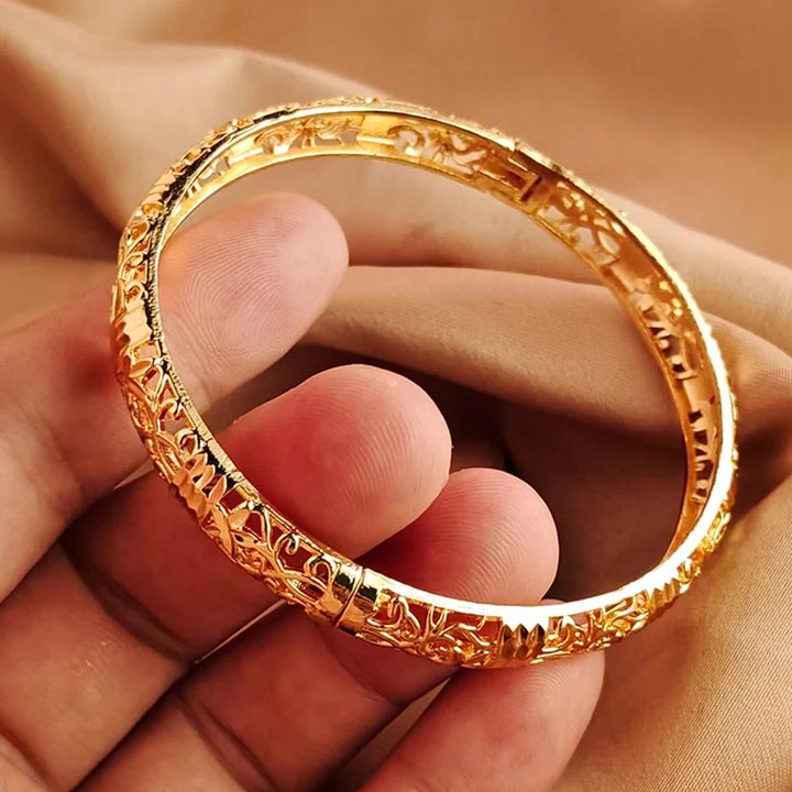 Gold Color Bangle Openwork Wedding Bracelet Dubai Style
