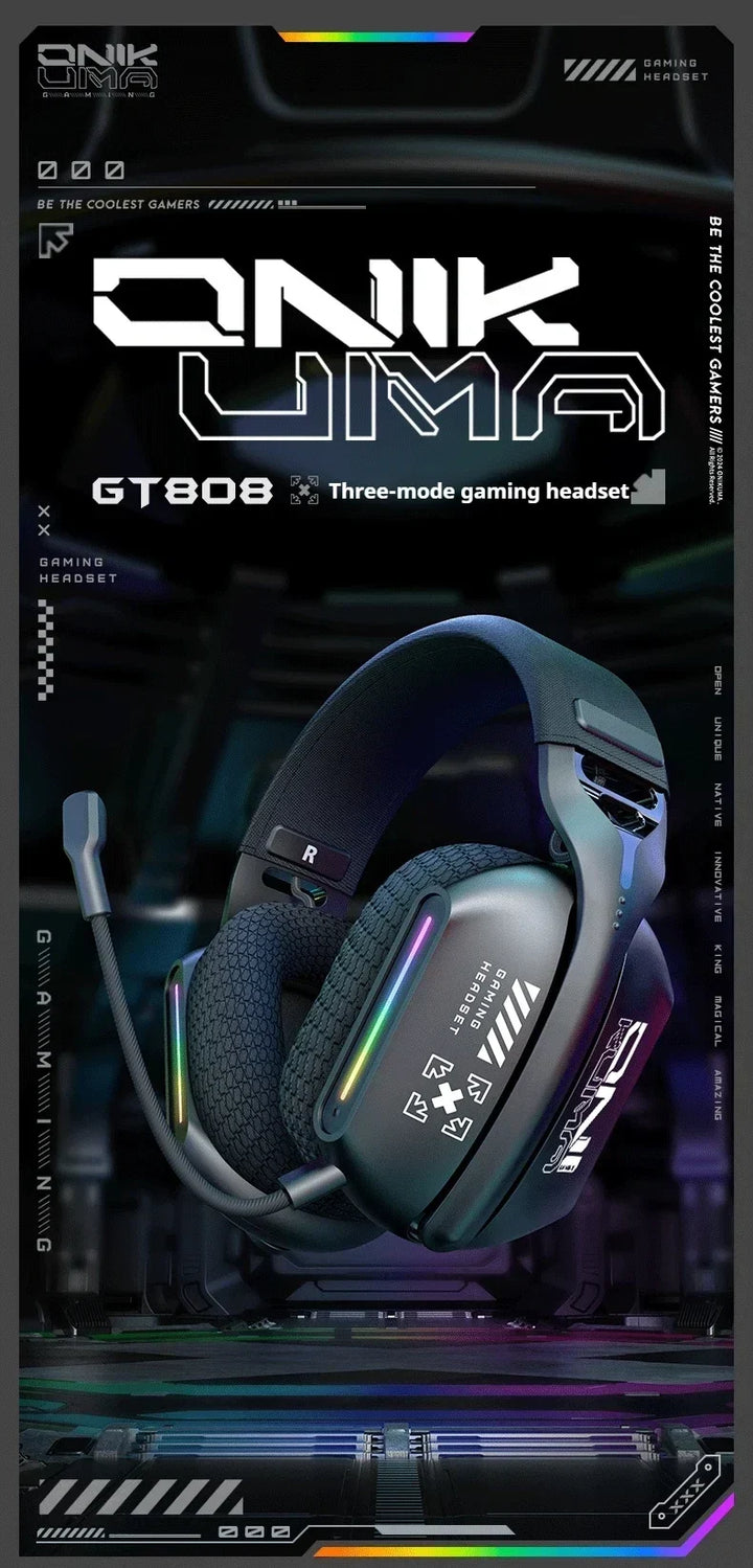 Wireless Gaming Headset Tri Mode Bluetooth Wired Immersive