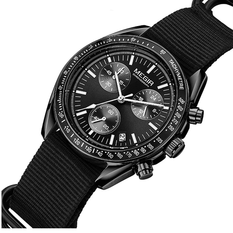 Quartz Chronograph Watch Blue Nylon Strap Waterproof