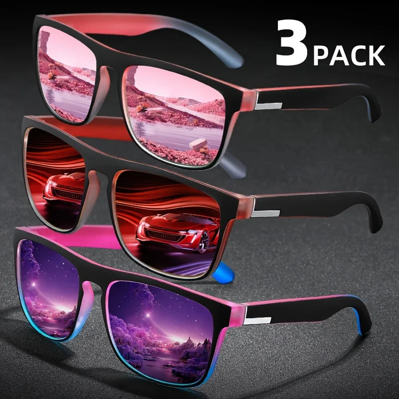 Polarized Sunglasses Three Pack Square Gradient Frames UV400 Anti Glare For Summer Travel Gift