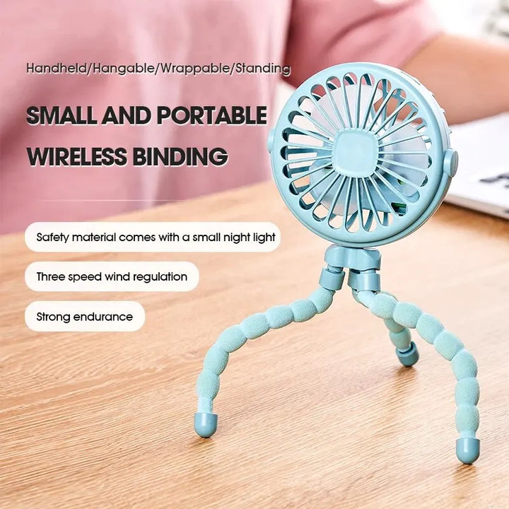 Portable Oscillating Pram Fan Mini Handheld Baby Fan USB Operated Clip-on Flexible Tripod for Car Seat Use