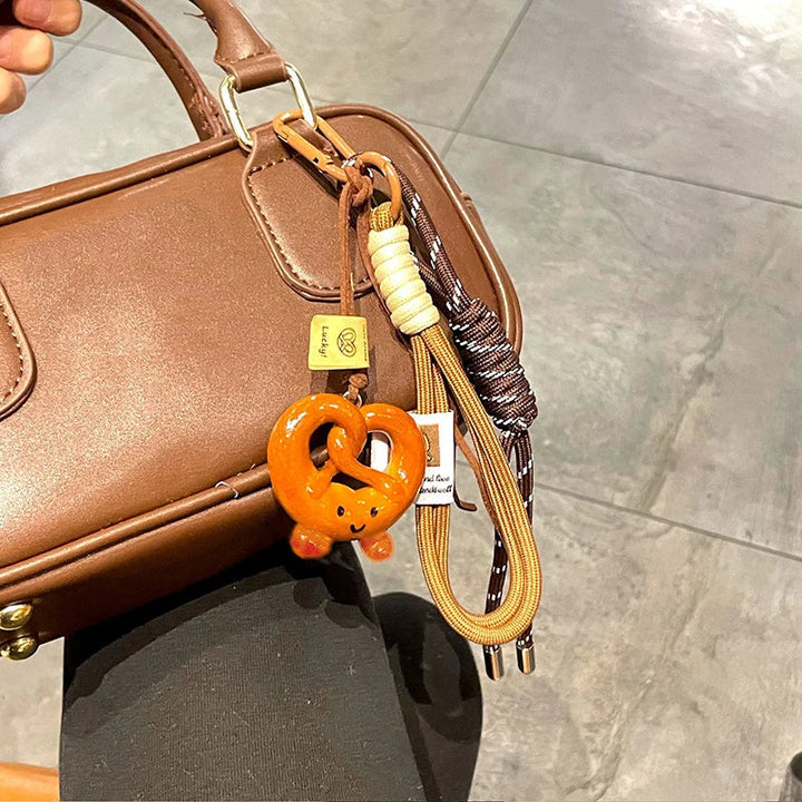 Woven Rope Bowknot Keychain With Cute Pastry Charms