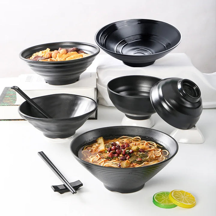 Ramen Bowl Black Plastic Japanese Style Noodle Bowl