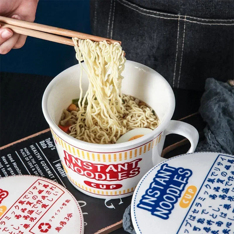 Instant Noodle Bowl Ceramic With Handle And Lid Large